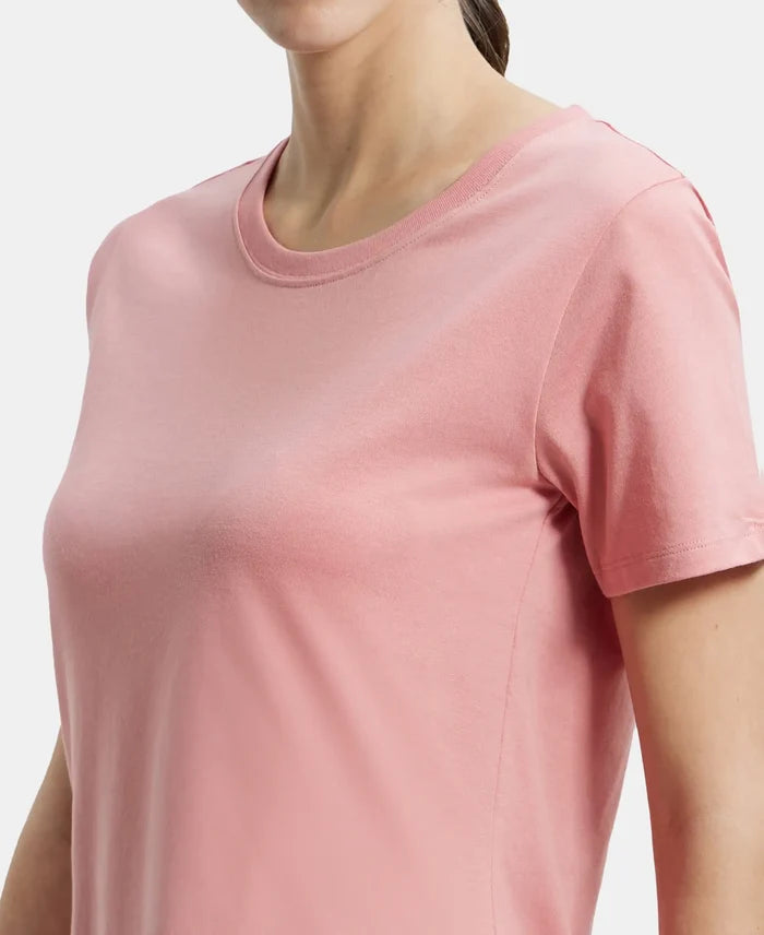 Super Combed Cotton Rich Relaxed Fit Solid Curved Hem Styled Half Sleeve T-Shirt - Brandied Apricot-6