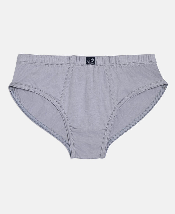 Super Combed Cotton Solid Brief with Ultrasoft Waistband - Coronet Blue, Chilli Pepper & Sleet (Pack of 3)