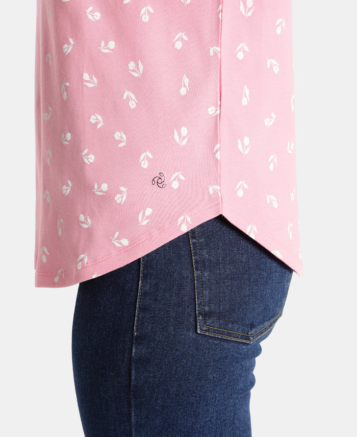 Super Combed Cotton Stretch Regular Fit Printed Half Sleeve T-Shirt - Plumeria