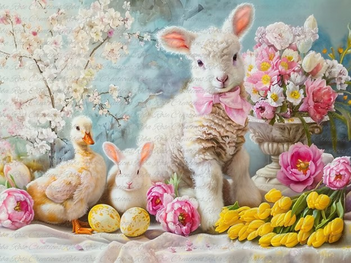 Sweet Easter Farm Animals Rice Paper by Reba Rose Creations