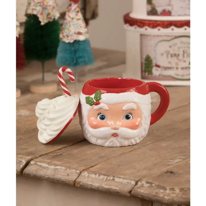 Bethany Lowe Sweet Tidings Santa Head Mug Container view with lid off