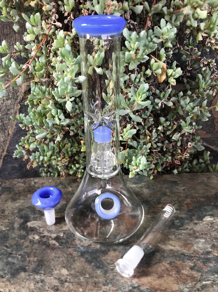 Thick Glass 11" Beaker Bong Shower & Dome Perc 14MM Lavender Diamond Bowl