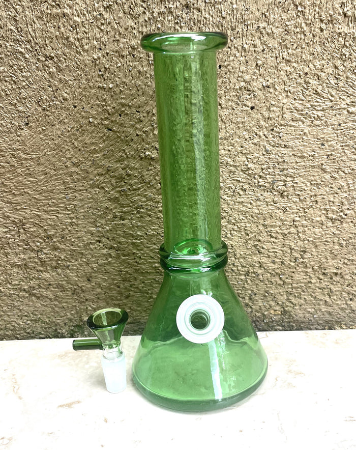 Thick Transparent Green Glass 8" Beaker Bong with Bowl