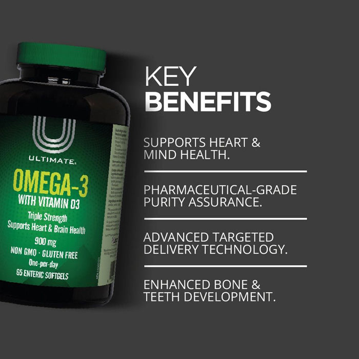 Ultimate Omega-3 Triple Strength 900mg with Vitamin D3 - 65 Softgels, Supplements