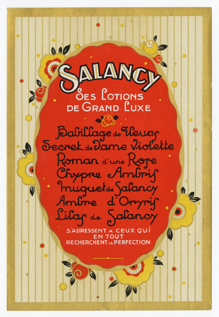 Vintage, Unused Art Deco SALANCY French Lotion, Cosmetic Label