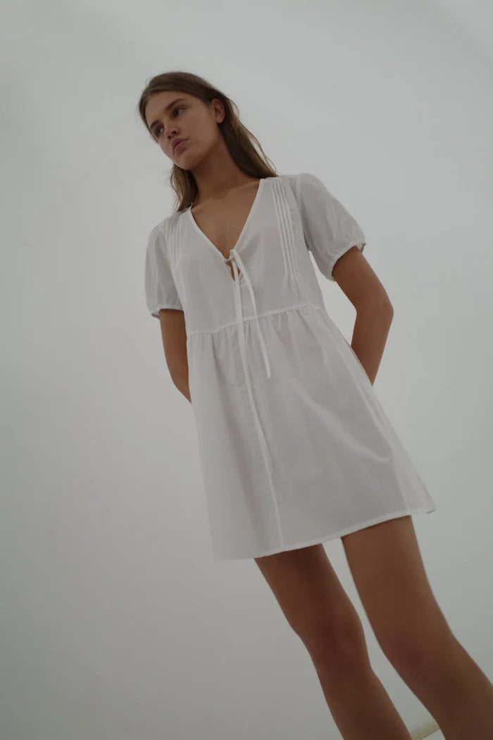 White V Pleat Dress