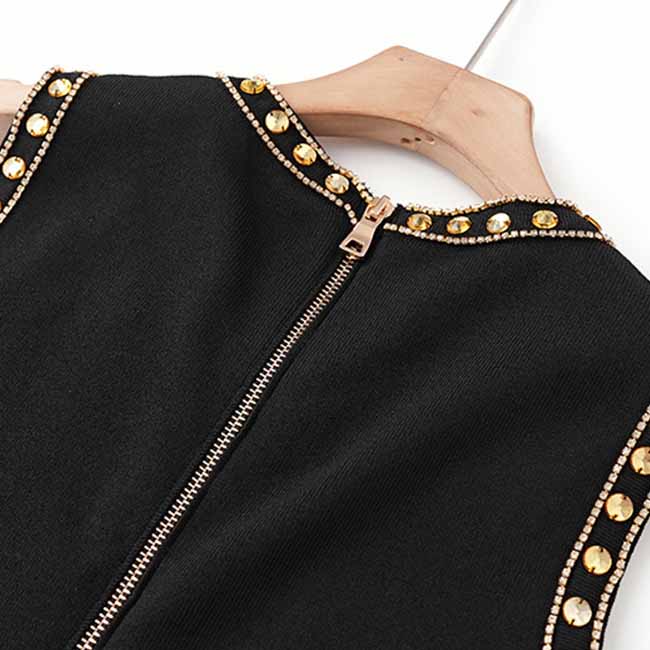 Women Sleeveless Beaded Bodycon Dress Evening Prom Gown Slim Fit Mini Dress