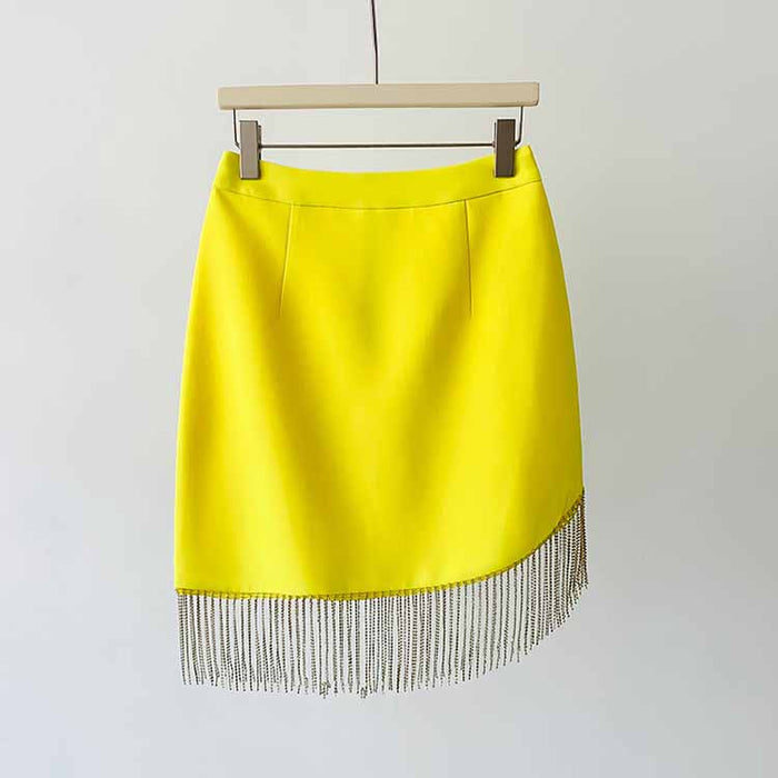 Women's Fitted Yellow Short Blazer + Mini Skirt Suit