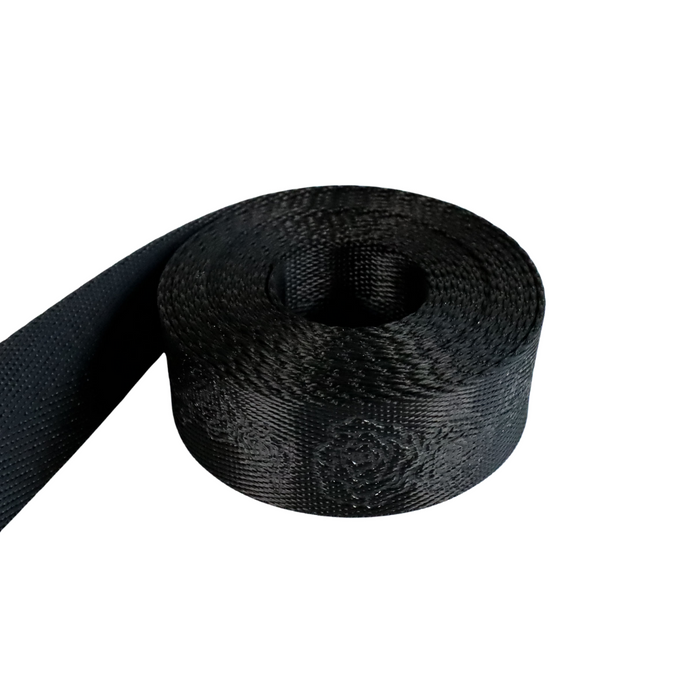 1" Black Debossed Roses | Webbing - 3, 5, or 10 Yard Cut