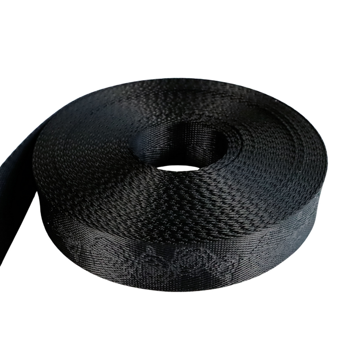 1" Black Debossed Roses | Webbing - 3, 5, or 10 Yard Cut