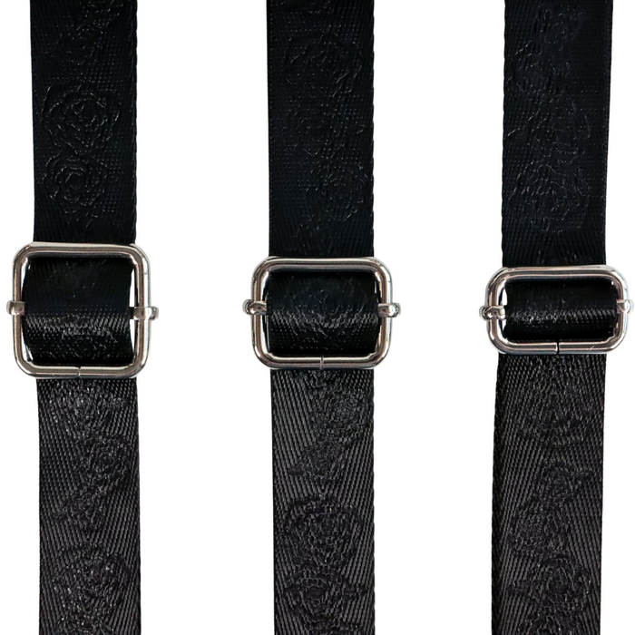 1" Black Debossed Roses | Webbing - 3, 5, or 10 Yard Cut