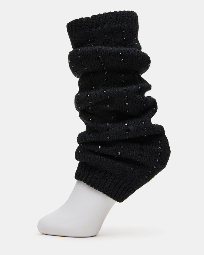 CHUNKY CABLE Black Knit Ribbed Leg Warmers LEG WARMERS BLACK | Steve Madden