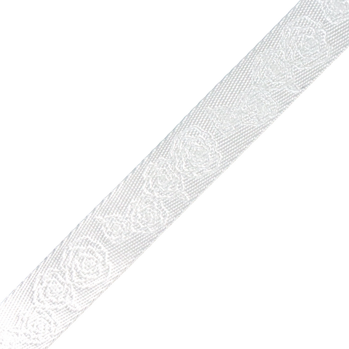 1" White Debossed Roses | Webbing - 3, 5, or 10 Yard Cut