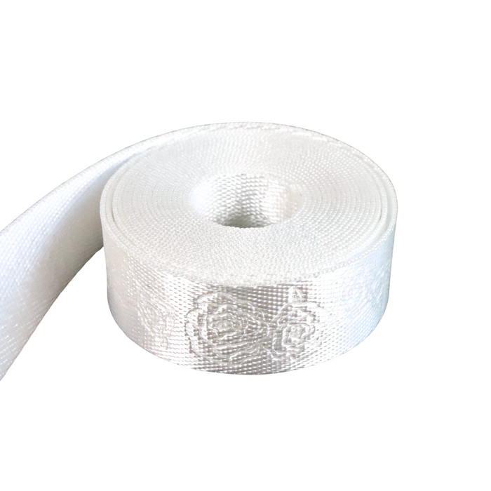 1" White Debossed Roses | Webbing - 3, 5, or 10 Yard Cut