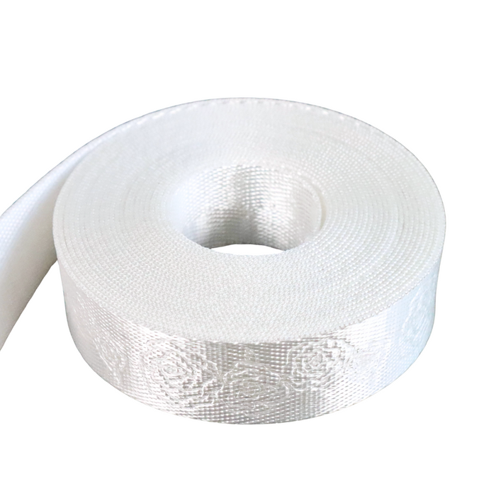 1" White Debossed Roses | Webbing - 3, 5, or 10 Yard Cut