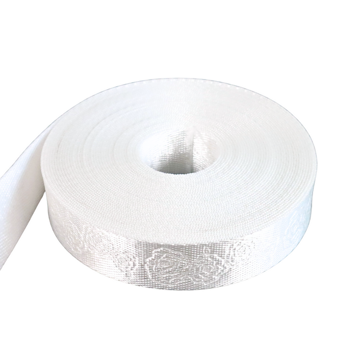 1" White Debossed Roses | Webbing - 3, 5, or 10 Yard Cut