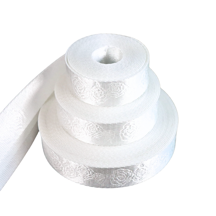 1" White Debossed Roses | Webbing - 3, 5, or 10 Yard Cut