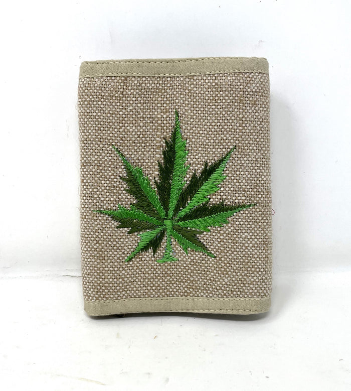 100% Pure Hem Unisex Wallet Embroidered - Mari Green on Light Green