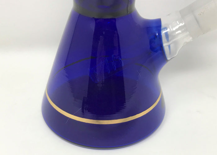 10"Glass Beaker Bong w/Ring Design & 2 - 14mm Bowls - Sapphire & Gold