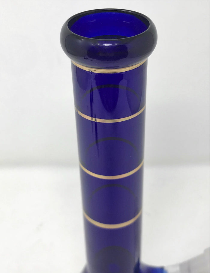 10"Glass Beaker Bong w/Ring Design & 2 - 14mm Bowls - Sapphire & Gold