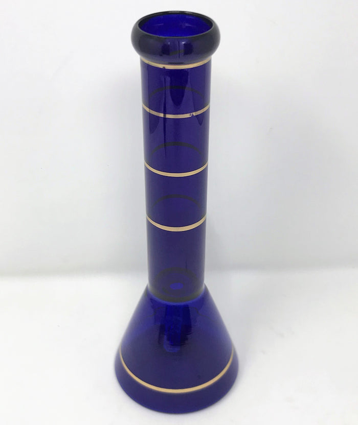 10"Glass Beaker Bong w/Ring Design & 2 - 14mm Bowls - Sapphire & Gold