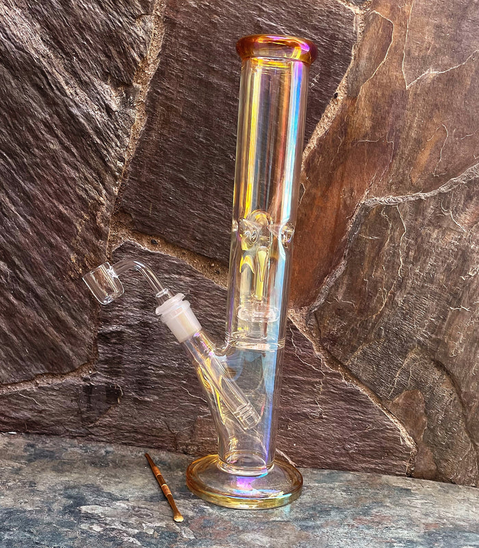 12" Straight Neck Thick Shimmering Glass Bong Glow-in-the-Dark Design - Sunsetting