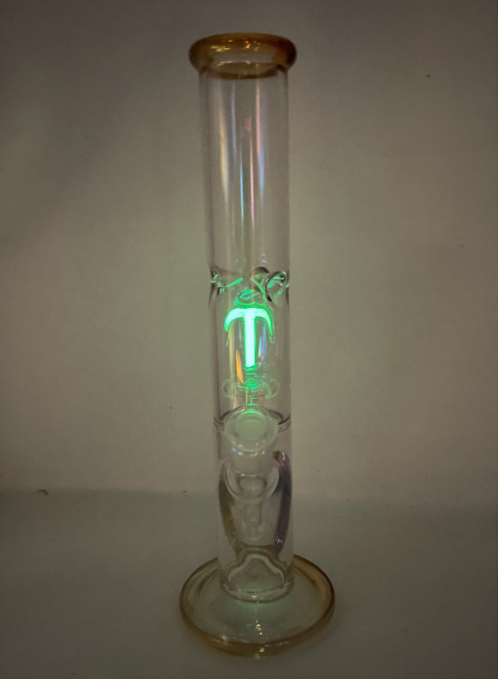 12" Straight Neck Thick Shimmering Glass Bong Glow-in-the-Dark Design - Sunsetting