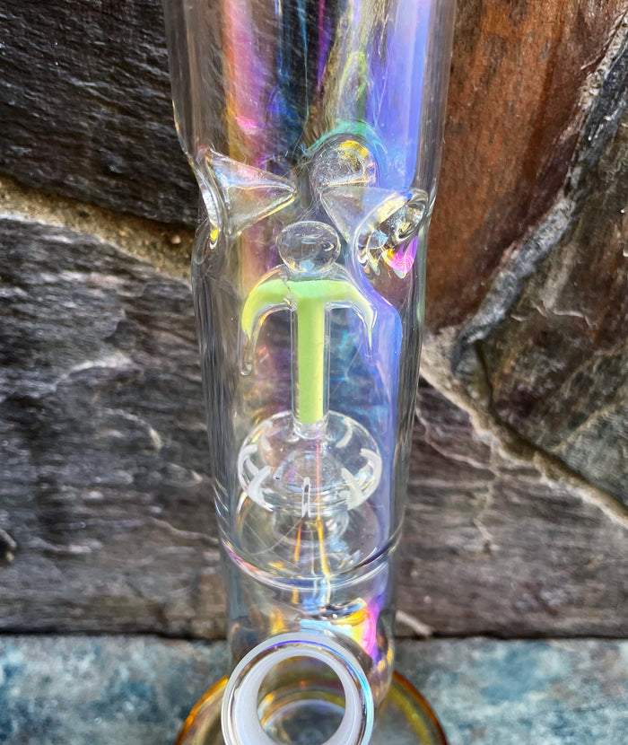 12" Straight Neck Thick Shimmering Glass Bong Glow-in-the-Dark Design - Sunsetting