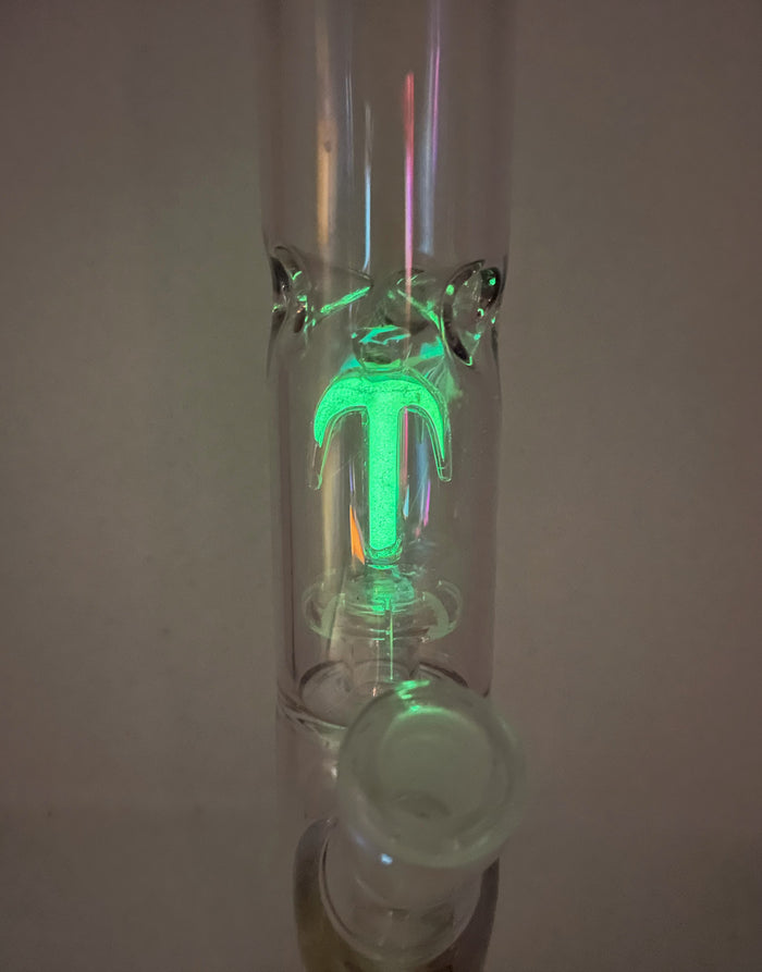 12" Straight Neck Thick Shimmering Glass Bong Glow-in-the-Dark Design - Sunsetting