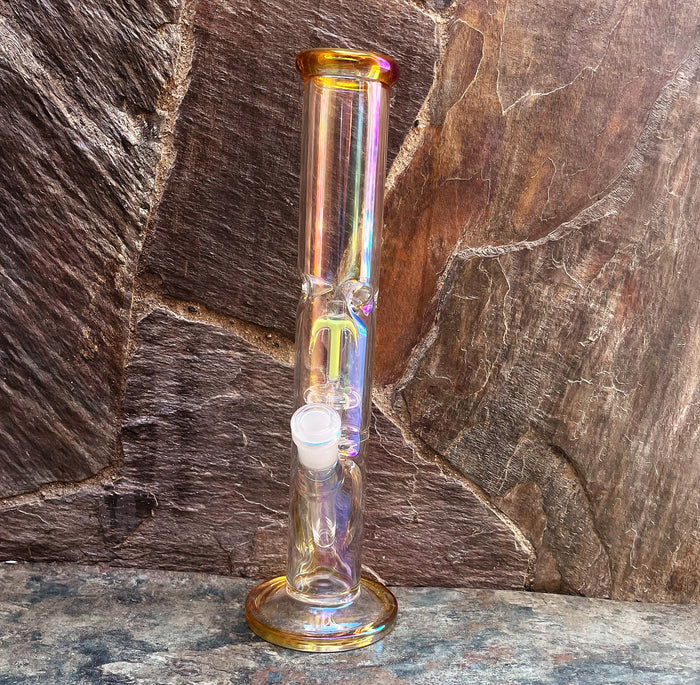 12" Straight Neck Thick Shimmering Glass Bong Glow-in-the-Dark Design - Sunsetting