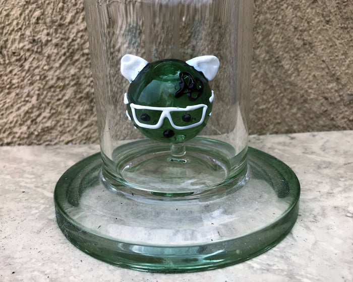 12.5" Collectible Thick Glass Rig - Cat Face 5 Shower Percs w/18mm Bowl - Money