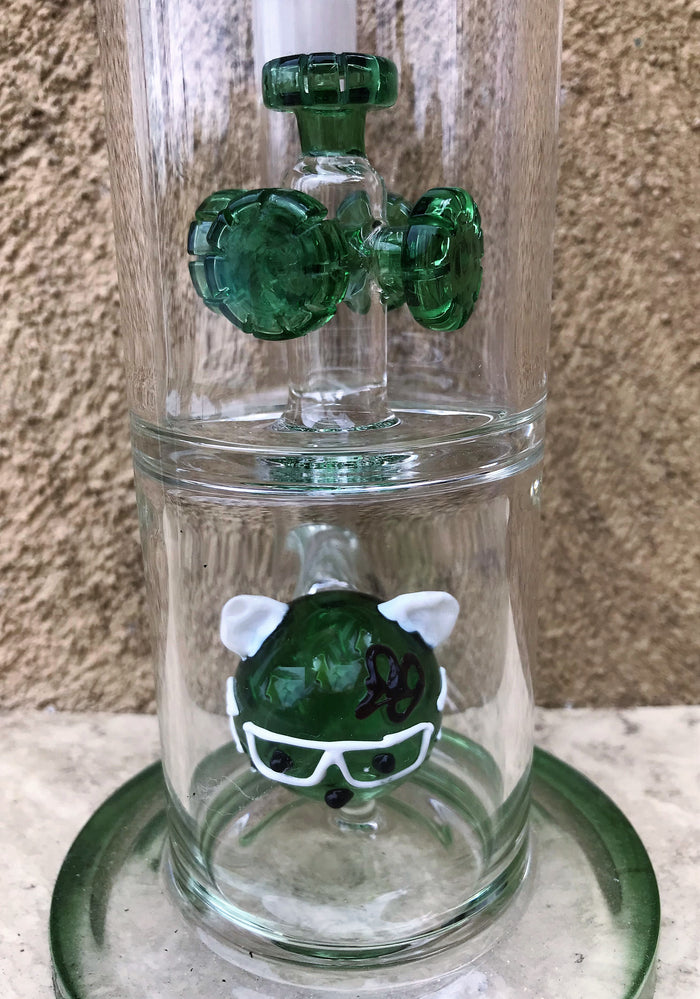 12.5" Collectible Thick Glass Rig - Cat Face 5 Shower Percs w/18mm Bowl - Money