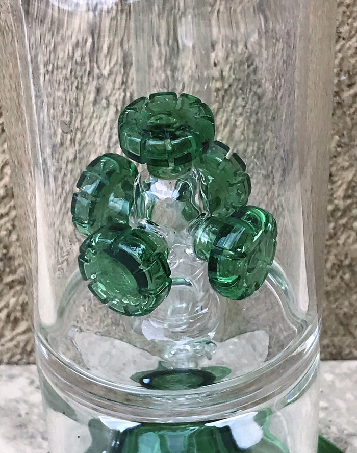 12.5" Collectible Thick Glass Rig - Cat Face 5 Shower Percs w/18mm Bowl - Money