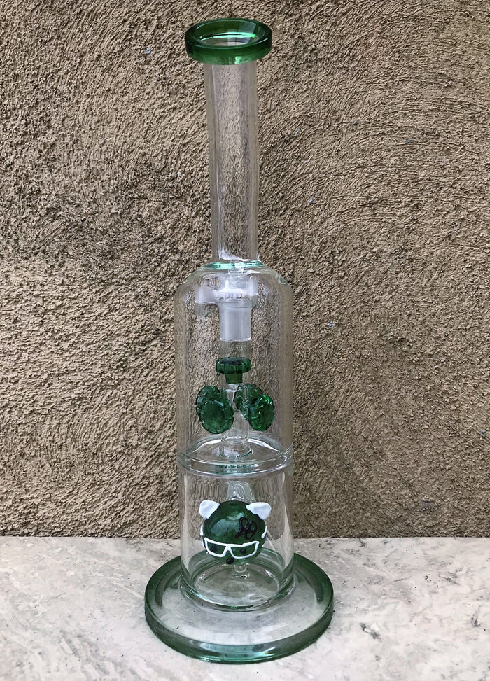 12.5" Collectible Thick Glass Rig - Cat Face 5 Shower Percs w/18mm Bowl - Money