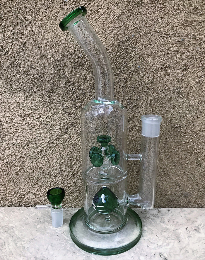 12.5" Collectible Thick Glass Rig - Cat Face 5 Shower Percs w/18mm Bowl - Money