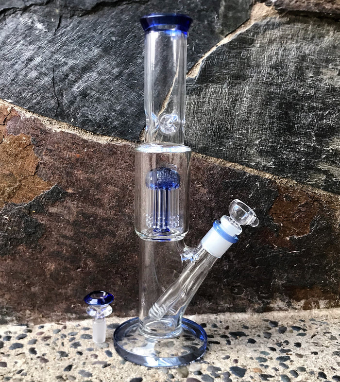 12.5" Straight Thick Glass Bong w/10 Arm Tree Perc w/2 - 14mm Bowls & Ice Catcher