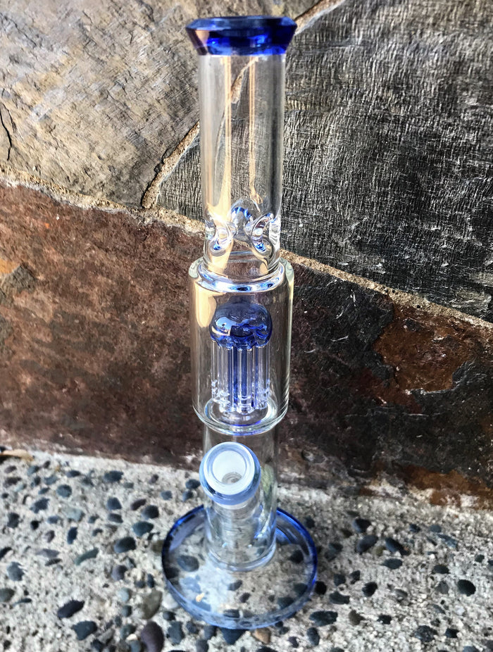 12.5" Straight Thick Glass Bong w/10 Arm Tree Perc w/2 - 14mm Bowls & Ice Catcher