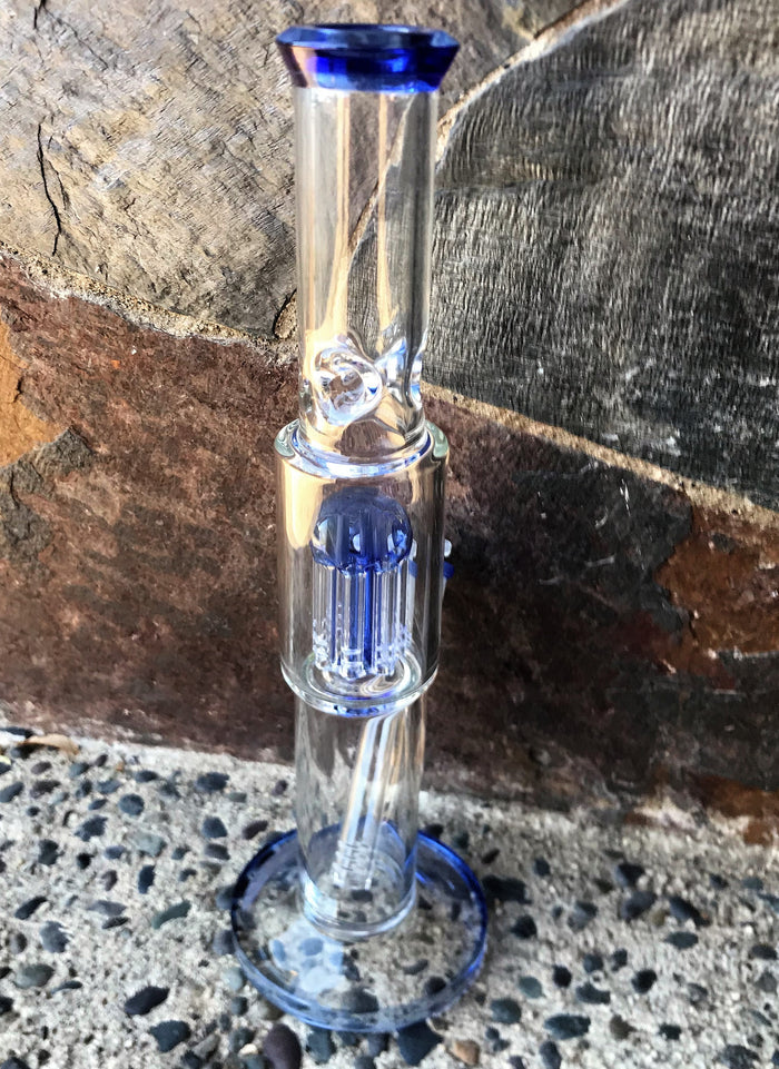 12.5" Straight Thick Glass Bong w/10 Arm Tree Perc w/2 - 14mm Bowls & Ice Catcher