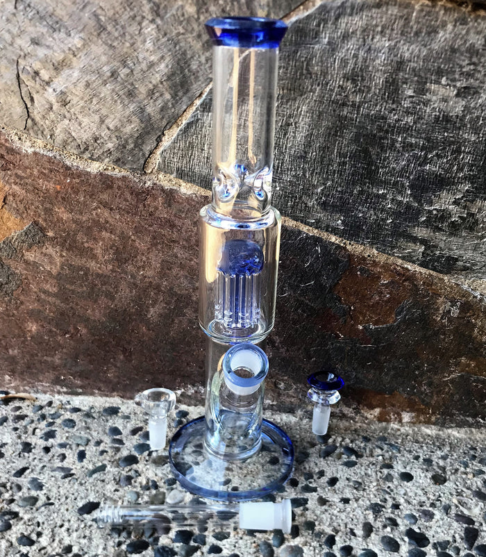12.5" Straight Thick Glass Bong w/10 Arm Tree Perc w/2 - 14mm Bowls & Ice Catcher