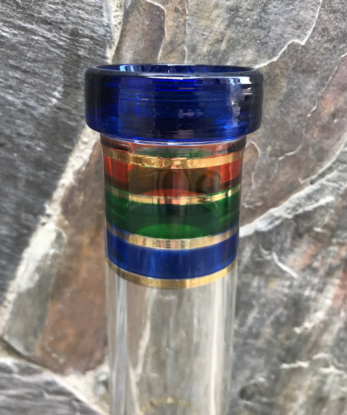 13" Beautiful Color Rings, Beaker Bong Thick Glass w/Ice Catchers & 2 - 14mm Bowls - Cobalt Rainbow