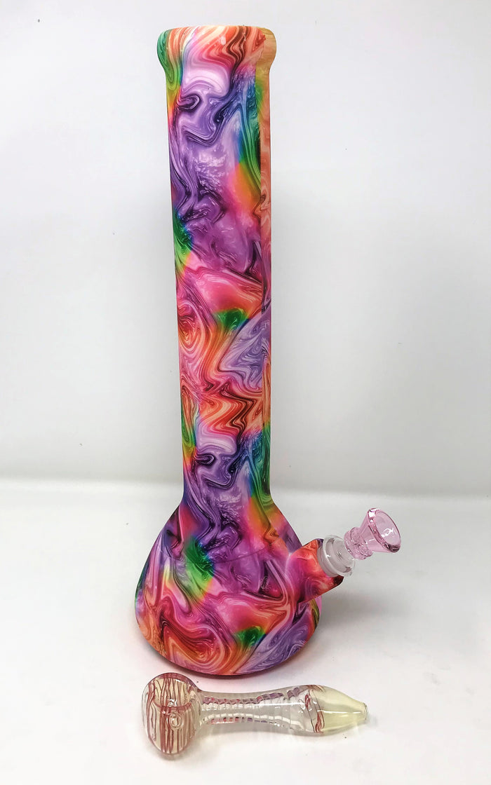 13" Beautiful Color Swirl Beaker Detachable Silicone Bong Glass Hand Pipe Bowl