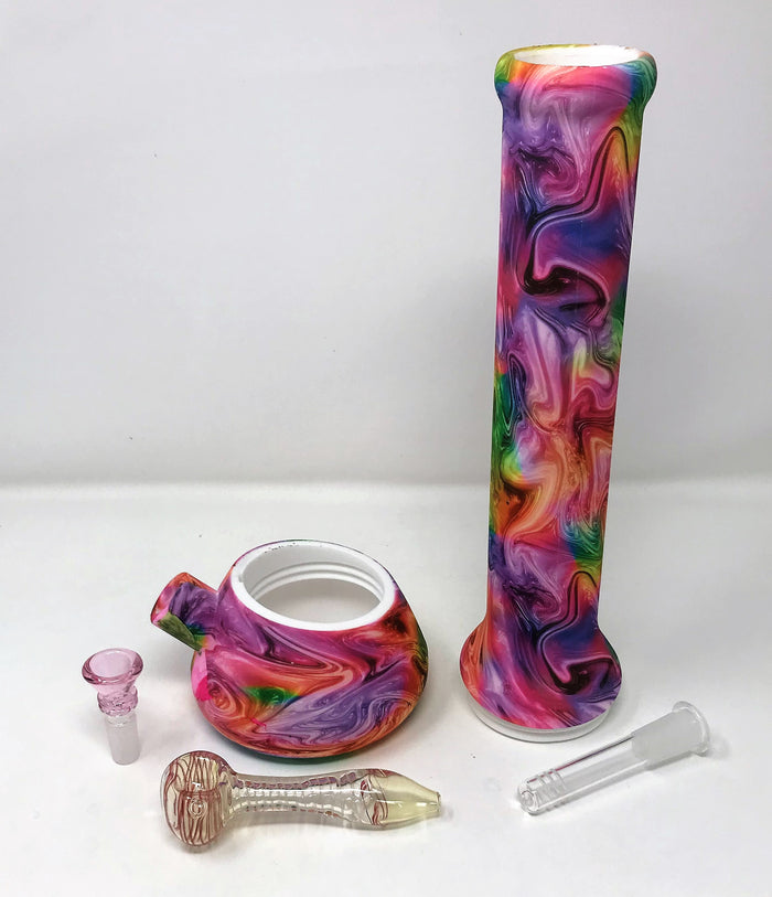 13" Beautiful Color Swirl Beaker Detachable Silicone Bong Glass Hand Pipe Bowl
