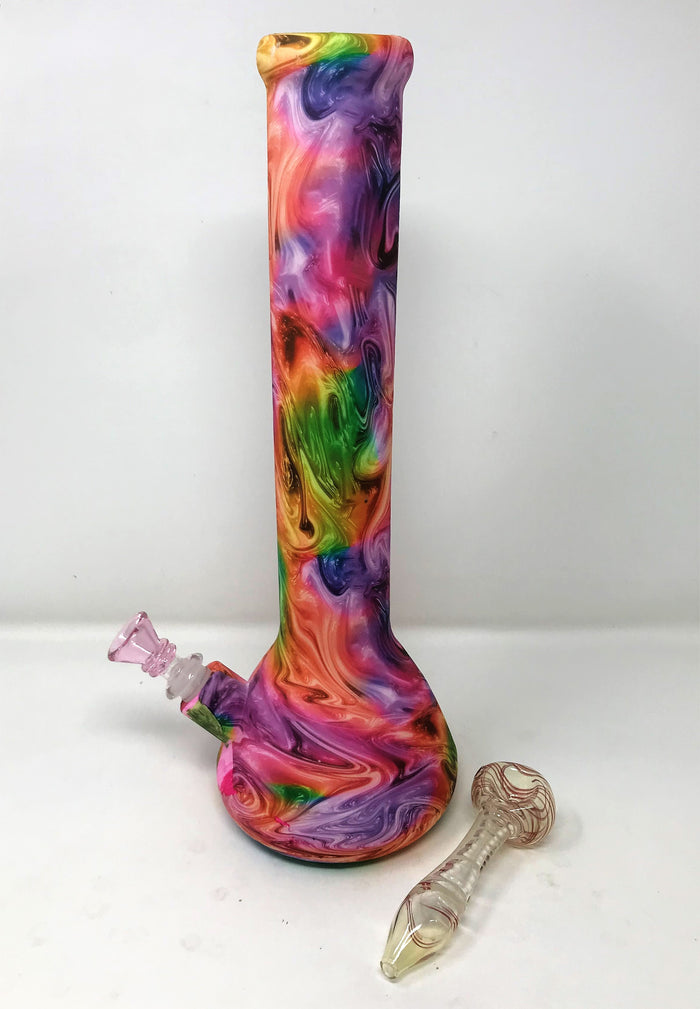 13" Beautiful Color Swirl Beaker Detachable Silicone Bong Glass Hand Pipe Bowl