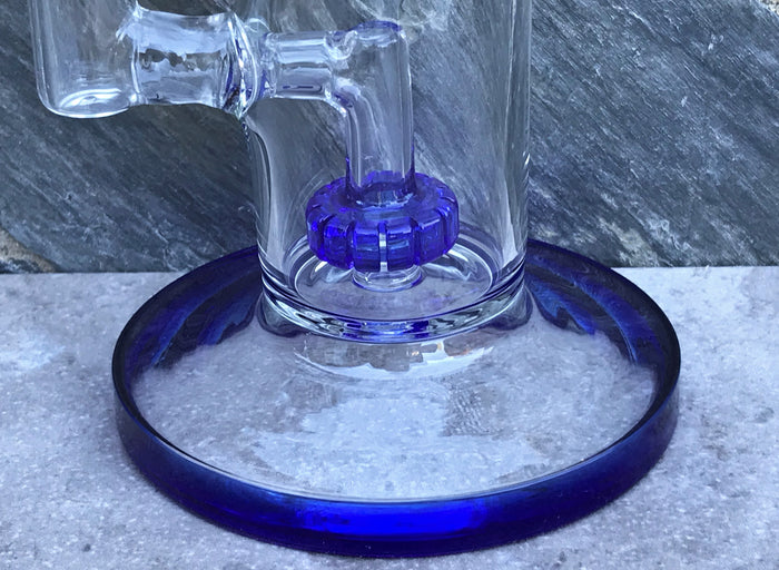 13" Thick Glass Rig Double Shower & Dome Perc w/14mm Male Bowl - Azure Blue
