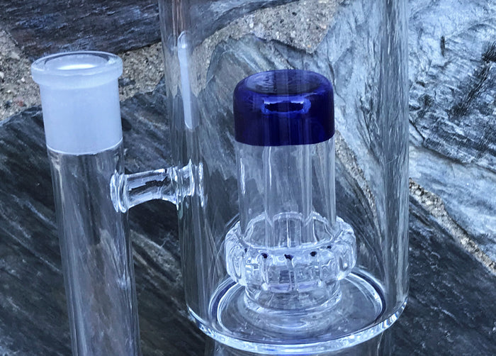 13" Thick Glass Rig Double Shower & Dome Perc w/14mm Male Bowl - Azure Blue