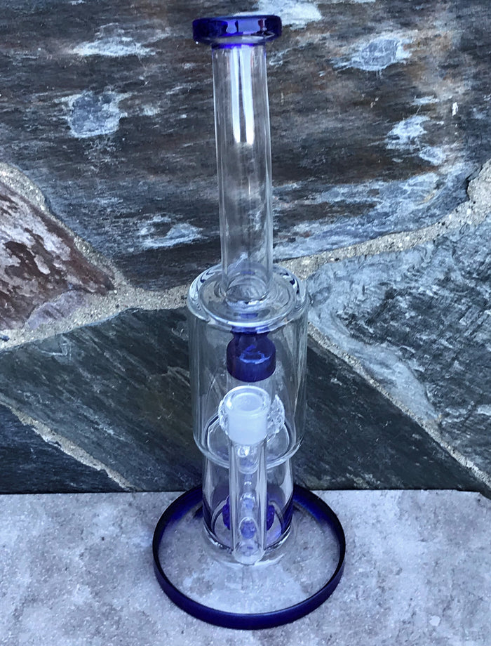 13" Thick Glass Rig Double Shower & Dome Perc w/14mm Male Bowl - Azure Blue