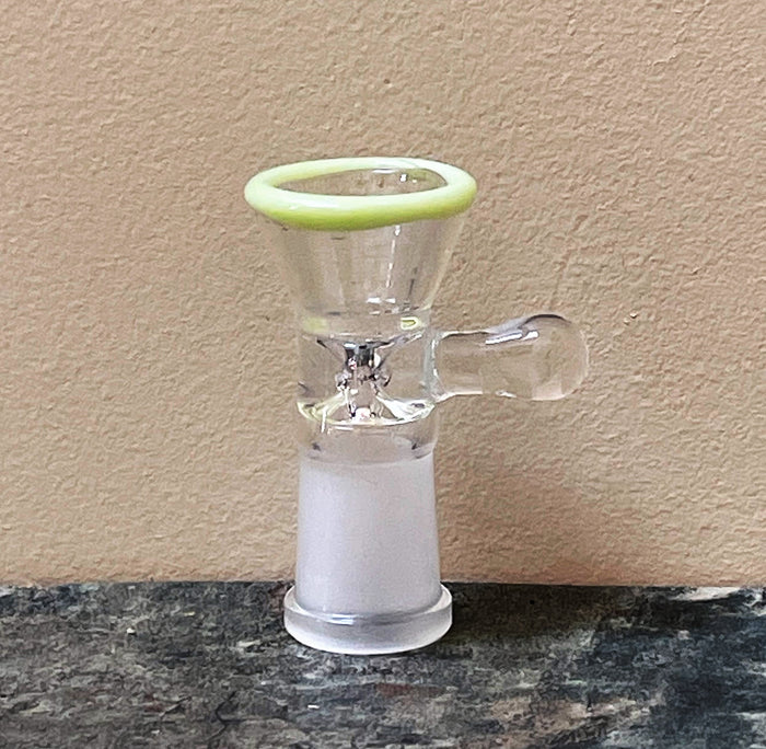 14mm Female Thick Glass Slide Herb Bowl w/thick handle Jade colored rim