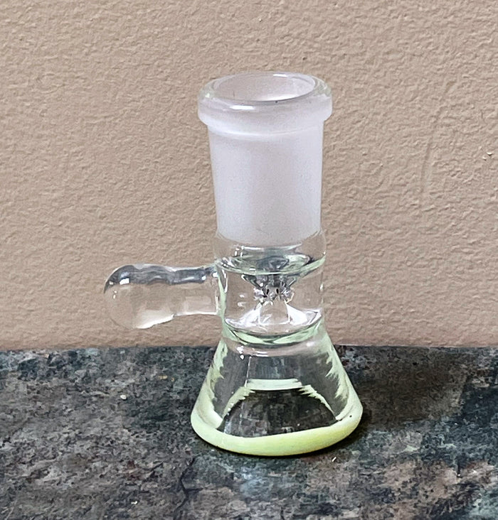 14mm Female Thick Glass Slide Herb Bowl w/thick handle Jade colored rim