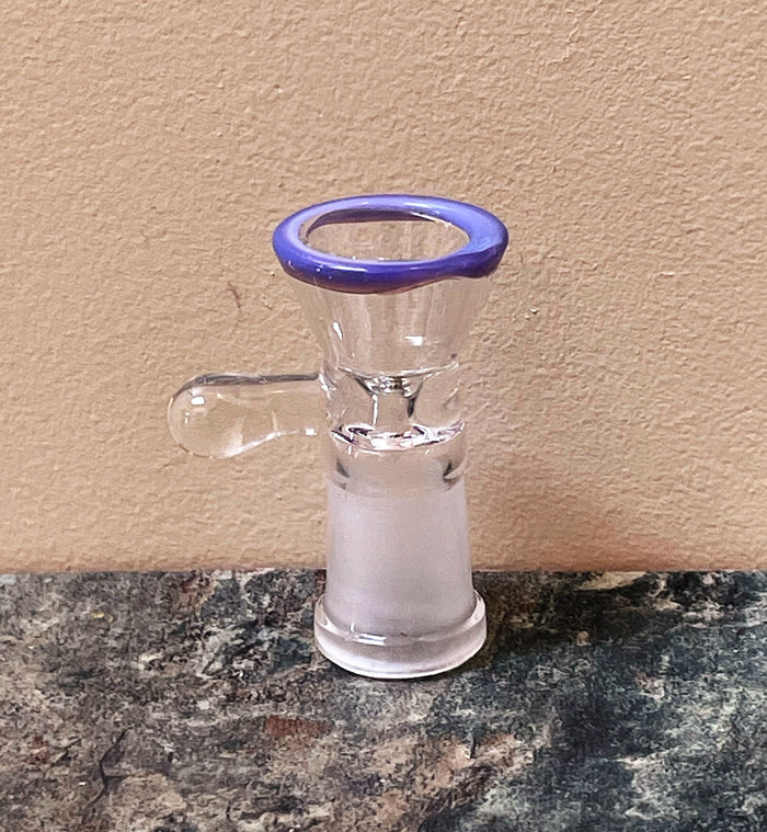 14mm Female Thick Glass Slide Herb Bowl w/thick handle Violet colored Rim