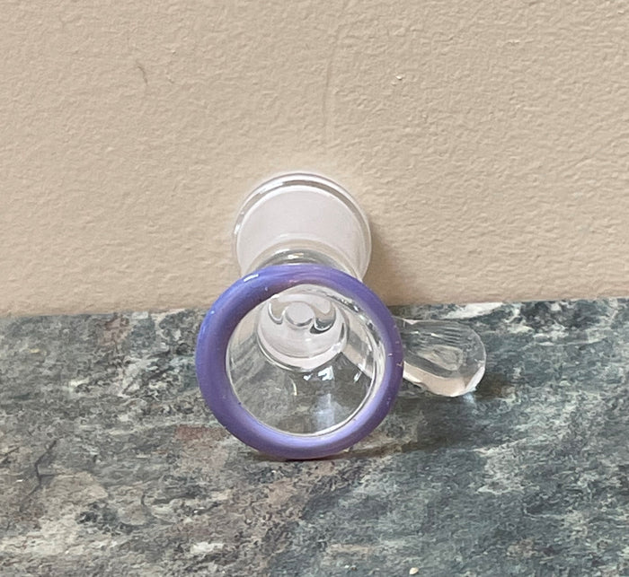 14mm Female Thick Glass Slide Herb Bowl w/thick handle Violet colored Rim